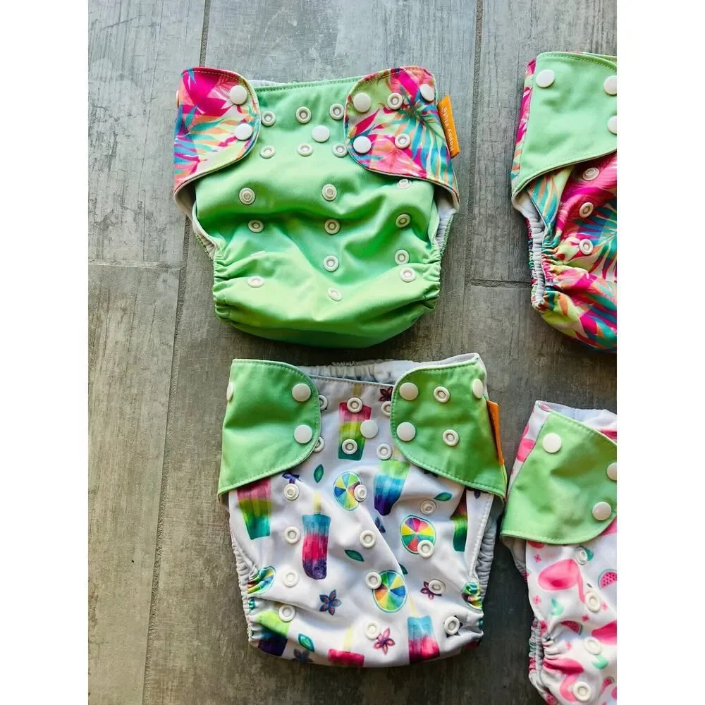 Lot Set Of 4 HAPPY FLUTE Reusable Washable Cloth Cover w/ Bamboo Charcoal Liners